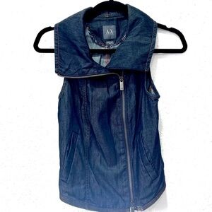 Armani Exchange Blue Denim Vest Asymmetrical Zipper‎ XS